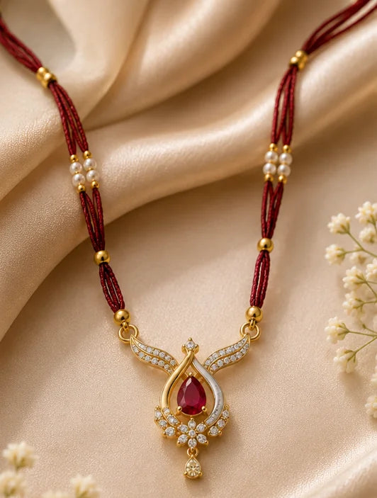 Red Bead Diamond Ruby Mangalsutra