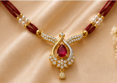 Red Bead Diamond Ruby Mangalsutra
